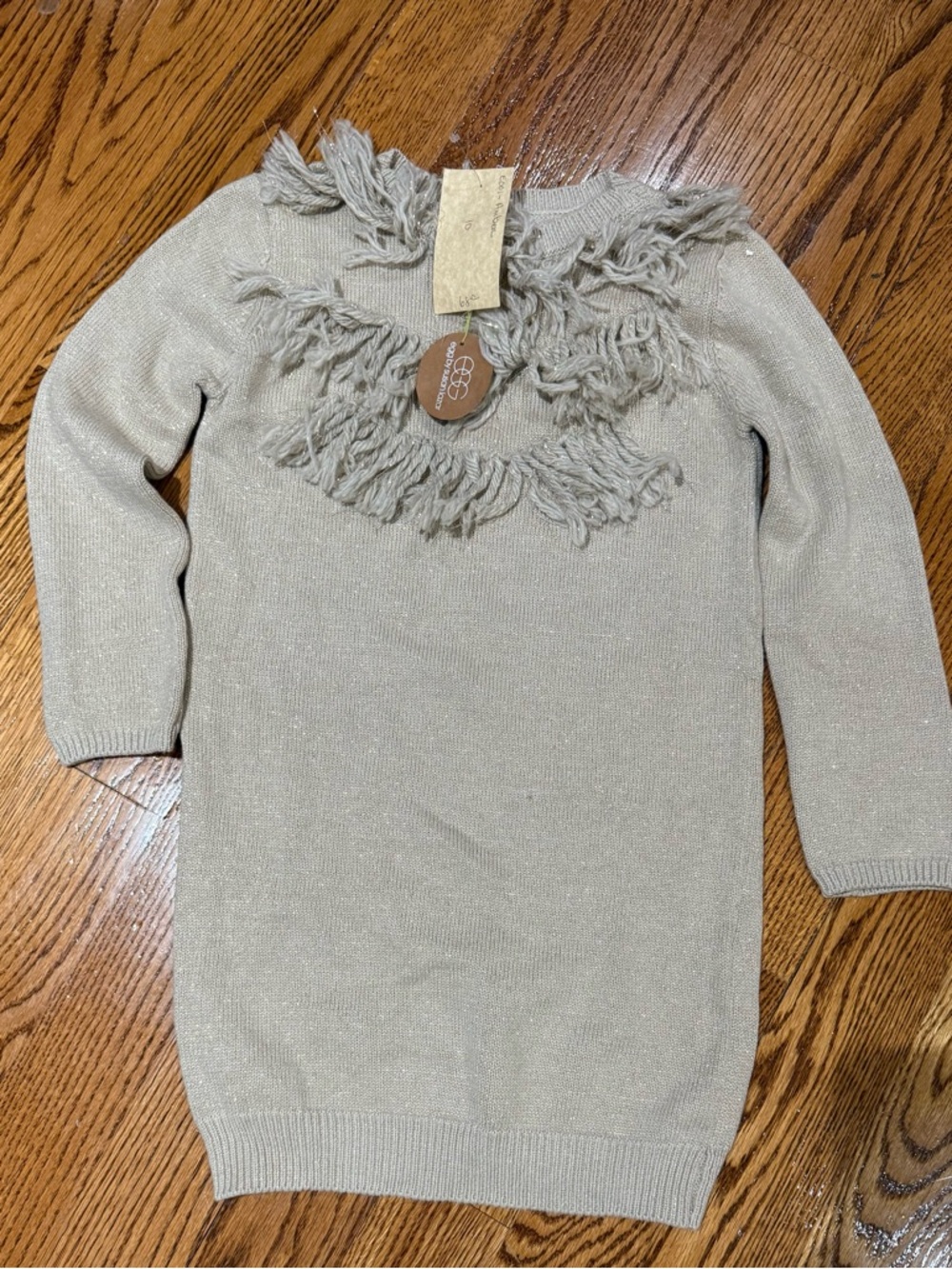Ecco Girls Cream Knit Fringe Sweater Dress
